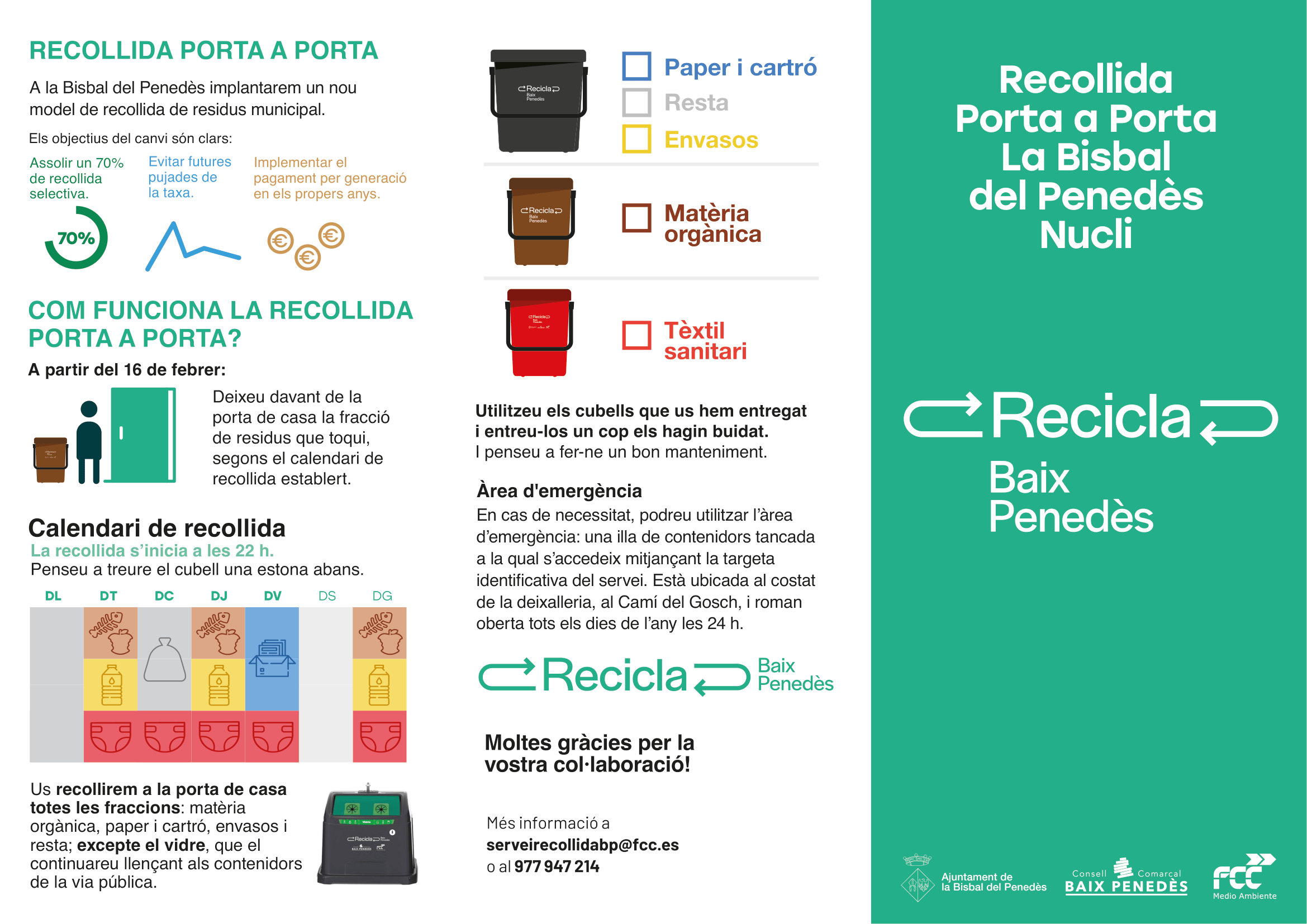 Tríptic resum de la gestió de residus de la Bisbal del Penedès (nucli del municipi)