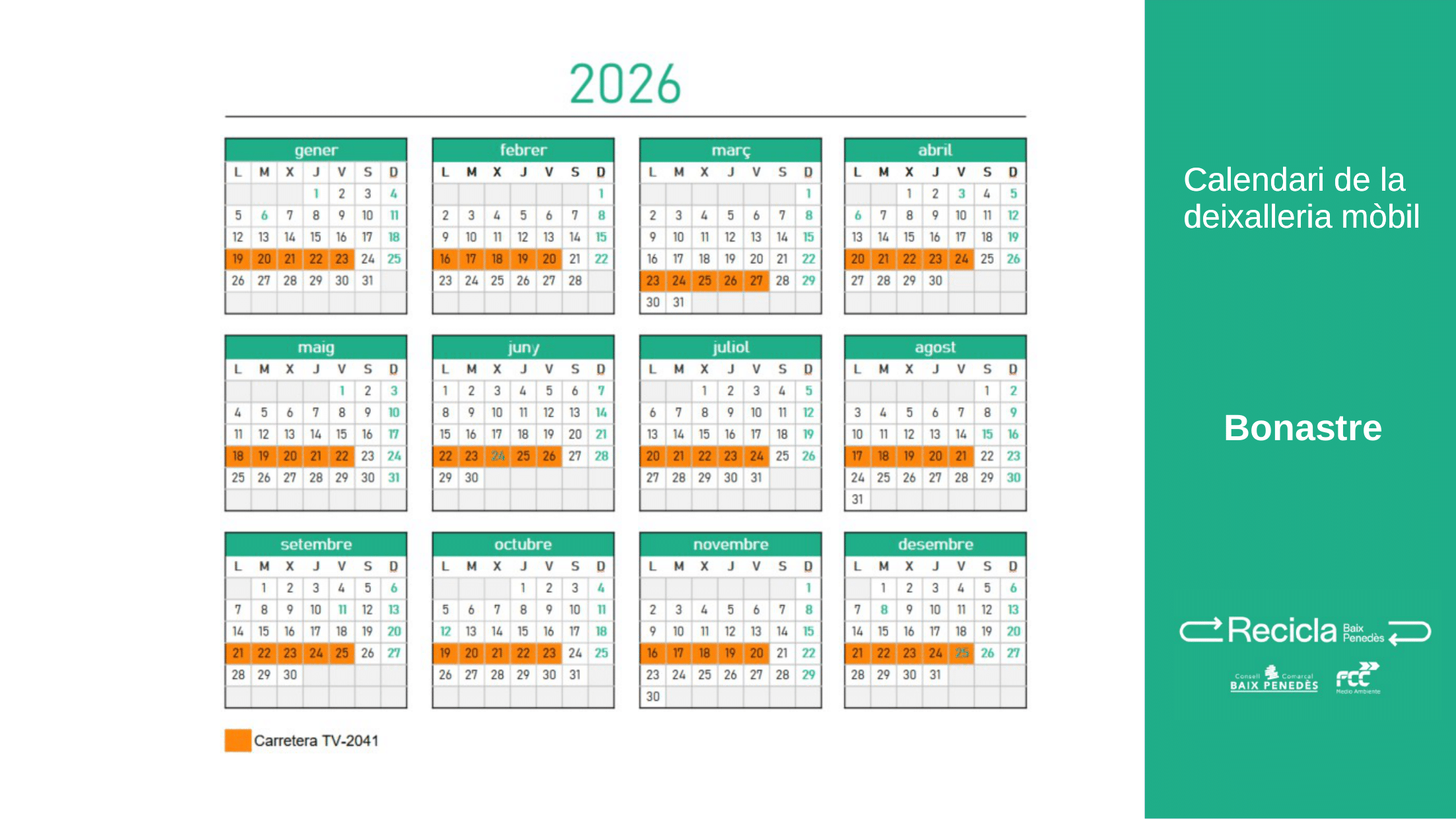 Calendari de deixalleries fixes a Bonastre